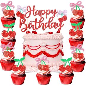 13 PCS كرز كعكة عيد ميلاد الزخارف زخارف الكرز على أعلى كب كيك توبر ل coquett