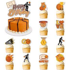 كعكة كرة السلة توببر ، 24 جهاز كمبيوترا لكرة السلة كب كيك أعلى الأقطار كرة السلة Cupcake Cupcake Topcake 1 PCS كرة السلة لكرة السلة كعكة عيد ميلاد لكرة السلة لزخارف الحفلات لكرة السلة
