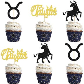 24pcs Taurus Cupcake Topper Big Taurus Energy Birthday Decoritations for 12 Zodiac Constellation theme theme birth