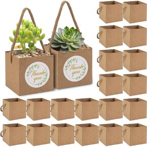 60pcs الأكياس الملتفة النضرة يناسب أواني 2.5 بوصة مع ملصقات شكر ، وملصقات مصغرة في كرافت ، سلة هدايا نضرة مع مقابض لحفل الزفاف ، استحمام الطفل ، نضرة حفلات الحفلات للضيوف