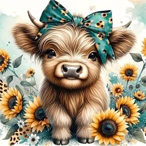 CXYQLC DIY 5D مجموعات الطلاء الماس للبالغين الماس Art Highland Cow مع عباد الشمس الماس اللوحة الكاملة الحفر الكريستي