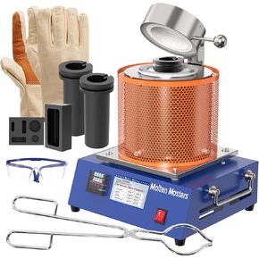 MMASMERS 3KG MELLITE FURNACE KIT-1600W 2102 ℉ مسبك صهر رقمي مع قوالب جرافيت عالية النقاء من الذهب والفضة والنحاس والألومنيوم
