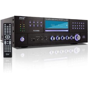 Pyle 4 Channel Wireless Bluetooth Amplifier - 4000 Watt Stereo Speaker Home Audio Receiver w/FM Radio, HDMI, USB, 2 Microphone w/Echo for Karaoke, Front Loading CD DVD Player, Rack Mount - PD3000BAH