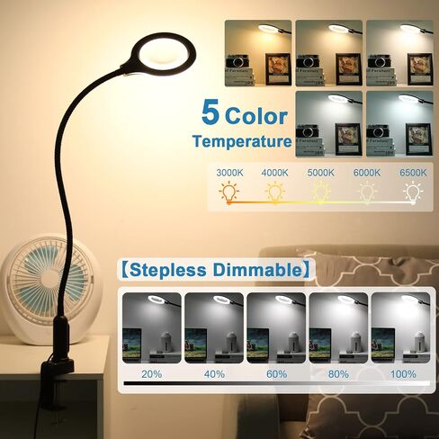 26" Gooseneck Magnifying Lamp with Clamp, 5 Color Modes Stepless Dimmable LED Desk Light with Magnifying Glass, 8X Real Glass Lighted Magnifier Hands Free for Painting Close Work Craft Hobby in Saudi Arabia