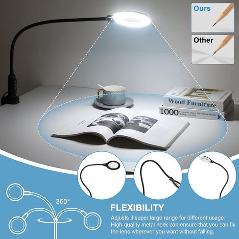 26" Gooseneck Magnifying Lamp with Clamp, 5 Color Modes Stepless Dimmable LED Desk Light with Magnifying Glass, 8X Real Glass Lighted Magnifier Hands Free for Painting Close Work Craft Hobby in Saudi Arabia