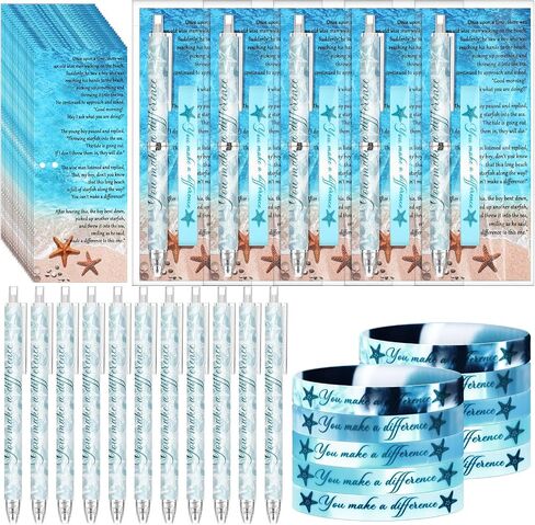 10 Sets Starfish Story Gifts You Make a Difference Ballpoint Pens Motivational Cards Silicone Wristbands Bracelets Thank You Gift for Employee Coworker Volunteer Team Staff in Saudi Arabia
