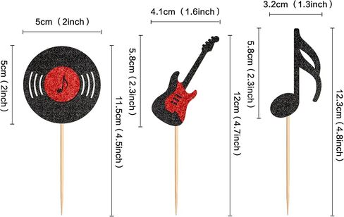 Ercadio 24 PCS Music Cupcake Topcake Topcake Glitter Guitar Rock Cupcake تختار CD Cupcake Decorations لموضوع الروك آند رول استحمام الطفل الأطفال. in Kuwait