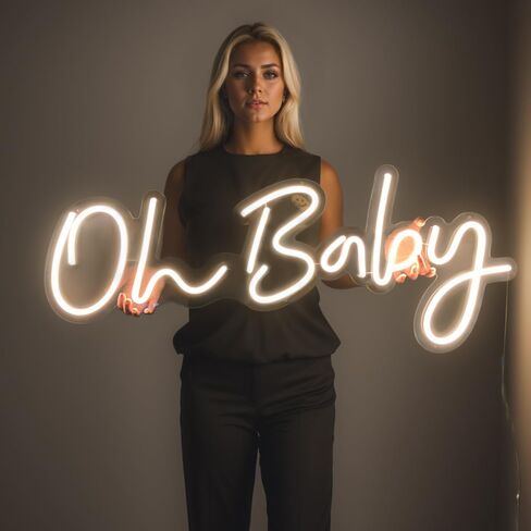 DIVATLA Oh Baby Neon Sign for Baby Shower Decorations, Gender Reveal, Oh Baby Led Sign for Backdrop & Wall Decor, Photo Prop, Gif for Baby New Parents, 24"X12" Warm White in Saudi Arabia