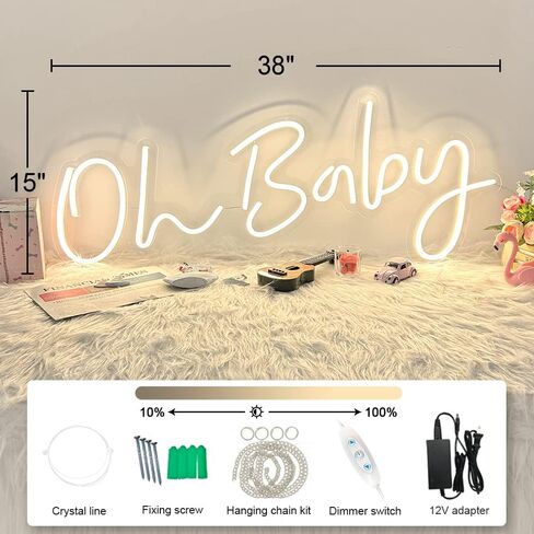 DIVATLA Oh Baby Neon Sign for Baby Shower Decorations, Gender Reveal, Oh Baby Led Sign for Backdrop & Wall Decor, Photo Prop, Gif for Baby New Parents, 24"X12" Warm White in Saudi Arabia