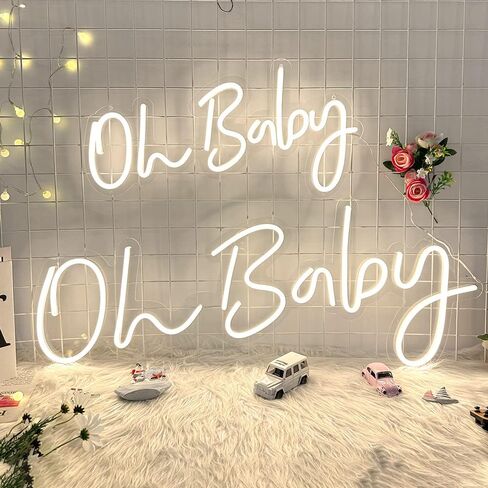 DIVATLA Oh Baby Neon Sign for Baby Shower Decorations, Gender Reveal, Oh Baby Led Sign for Backdrop & Wall Decor, Photo Prop, Gif for Baby New Parents, 24"X12" Warm White in Saudi Arabia