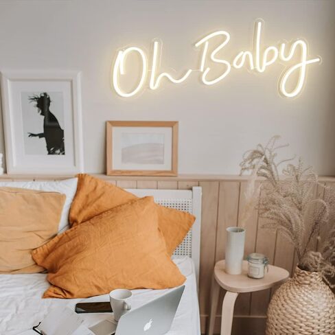 DIVATLA Oh Baby Neon Sign for Baby Shower Decorations, Gender Reveal, Oh Baby Led Sign for Backdrop & Wall Decor, Photo Prop, Gif for Baby New Parents, 24"X12" Warm White in Saudi Arabia