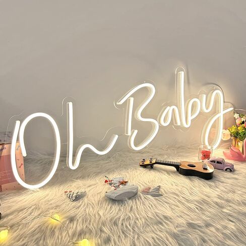 DIVATLA Oh Baby Neon Sign for Baby Shower Decorations, Gender Reveal, Oh Baby Led Sign for Backdrop & Wall Decor, Photo Prop, Gif for Baby New Parents, 24"X12" Warm White in Saudi Arabia