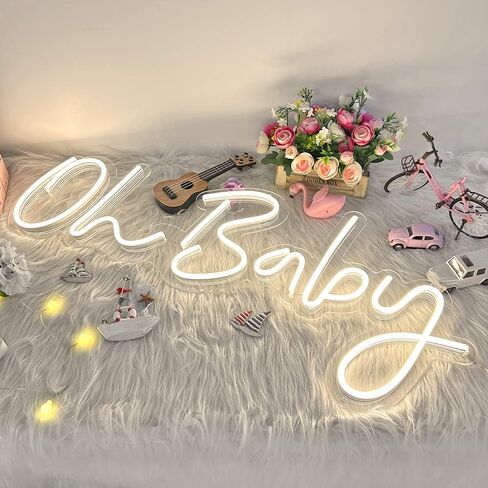 DIVATLA Oh Baby Neon Sign for Baby Shower Decorations, Gender Reveal, Oh Baby Led Sign for Backdrop & Wall Decor, Photo Prop, Gif for Baby New Parents, 24"X12" Warm White in Saudi Arabia
