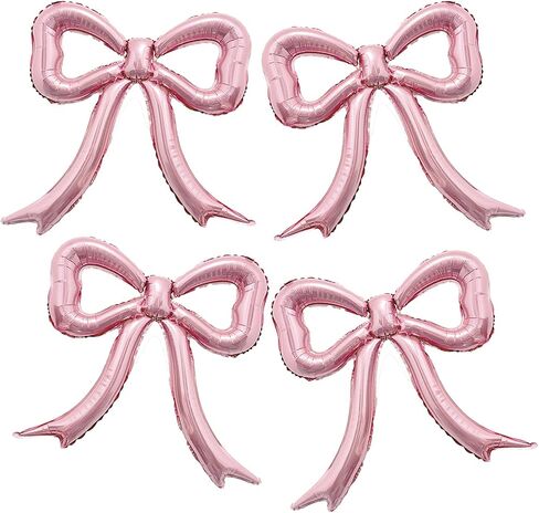 4pcs Pink Bow Foil Balloons Set Bow Mylar Balloons for Coquette Birthday, Baby Girl Shower, Bachelorette Party, Bow Themed Party Decorations, Pink Girl Ballerina Party Decor in Saudi Arabia