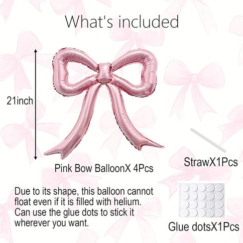 4pcs Pink Bow Foil Balloons Set Bow Mylar Balloons for Coquette Birthday, Baby Girl Shower, Bachelorette Party, Bow Themed Party Decorations, Pink Girl Ballerina Party Decor in Saudi Arabia
