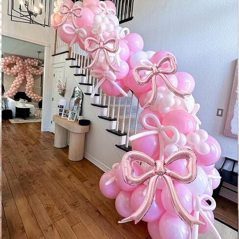 4pcs Pink Bow Foil Balloons Set Bow Mylar Balloons for Coquette Birthday, Baby Girl Shower, Bachelorette Party, Bow Themed Party Decorations, Pink Girl Ballerina Party Decor in Saudi Arabia