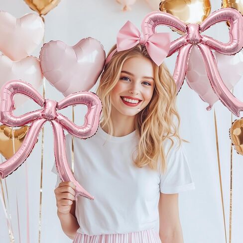 4pcs Pink Bow Foil Balloons Set Bow Mylar Balloons for Coquette Birthday, Baby Girl Shower, Bachelorette Party, Bow Themed Party Decorations, Pink Girl Ballerina Party Decor in Saudi Arabia