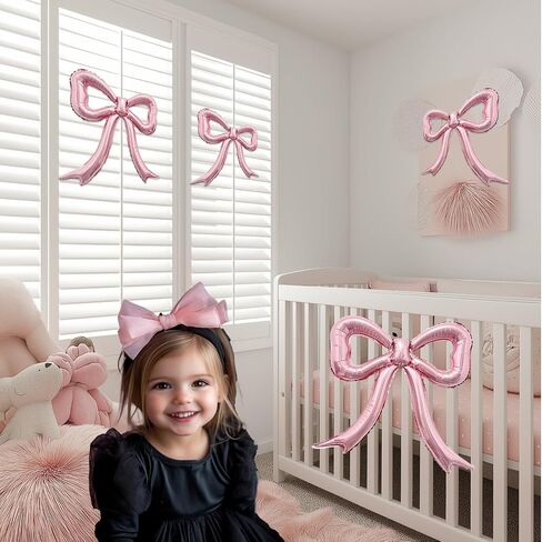 4pcs Pink Bow Foil Balloons Set Bow Mylar Balloons for Coquette Birthday, Baby Girl Shower, Bachelorette Party, Bow Themed Party Decorations, Pink Girl Ballerina Party Decor in Saudi Arabia