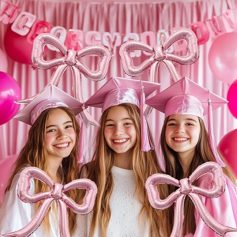 4pcs Pink Bow Foil Balloons Set Bow Mylar Balloons for Coquette Birthday, Baby Girl Shower, Bachelorette Party, Bow Themed Party Decorations, Pink Girl Ballerina Party Decor in Saudi Arabia