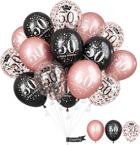50th Birthday Decorations for Women, Pack of 15 Happy 50th Birthday Balloons Black Rose Gold Confetti Latex Helium Balloons for Her Age 50 Years Old 50th Birthday Party Decor Celebration Supplies in Saudi Arabia