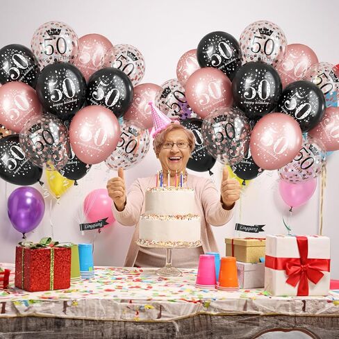 50th Birthday Decorations for Women, Pack of 15 Happy 50th Birthday Balloons Black Rose Gold Confetti Latex Helium Balloons for Her Age 50 Years Old 50th Birthday Party Decor Celebration Supplies in Saudi Arabia
