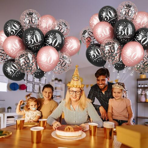 50th Birthday Decorations for Women, Pack of 15 Happy 50th Birthday Balloons Black Rose Gold Confetti Latex Helium Balloons for Her Age 50 Years Old 50th Birthday Party Decor Celebration Supplies in Saudi Arabia