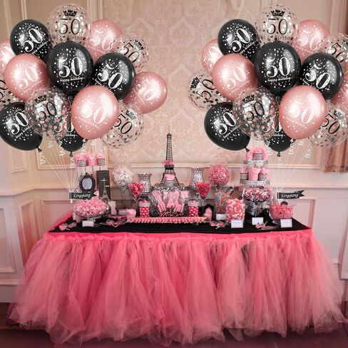 50th Birthday Decorations for Women, Pack of 15 Happy 50th Birthday Balloons Black Rose Gold Confetti Latex Helium Balloons for Her Age 50 Years Old 50th Birthday Party Decor Celebration Supplies in Saudi Arabia