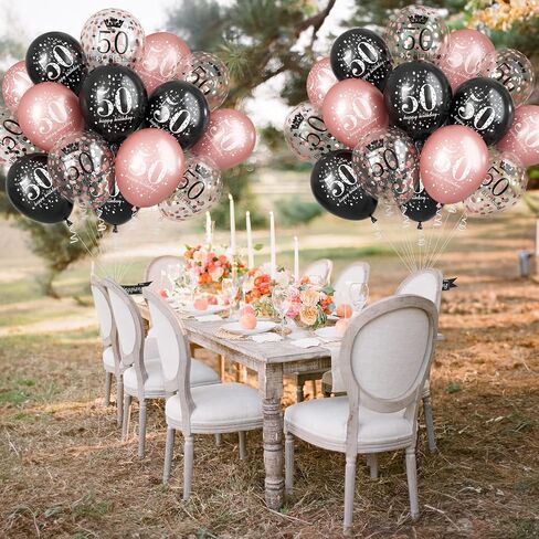 50th Birthday Decorations for Women, Pack of 15 Happy 50th Birthday Balloons Black Rose Gold Confetti Latex Helium Balloons for Her Age 50 Years Old 50th Birthday Party Decor Celebration Supplies in Saudi Arabia