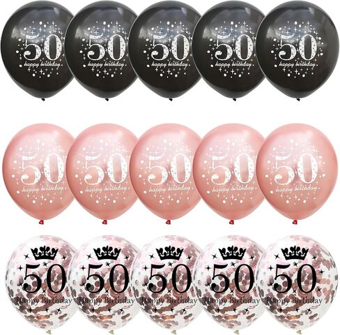 50th Birthday Decorations for Women, Pack of 15 Happy 50th Birthday Balloons Black Rose Gold Confetti Latex Helium Balloons for Her Age 50 Years Old 50th Birthday Party Decor Celebration Supplies in Saudi Arabia