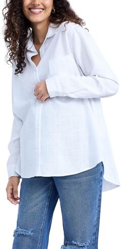 Motherhood Maternity Women's Button Down Poplin Long Sleeve Pregnancy Shirt in Kuwait