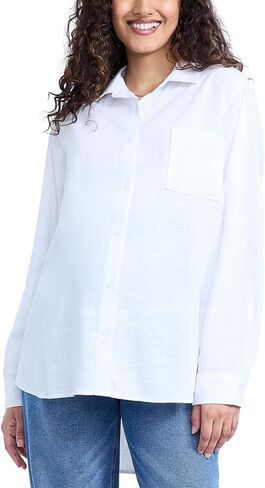 Motherhood Maternity Women's Button Down Poplin Long Sleeve Pregnancy Shirt in Kuwait
