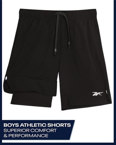 Reebok Boys Athletic Shorts - 1 Pack or 2 Pack Lightweight Performance Mesh Basketball Shorts for Boys with Compression Liner in Kuwait