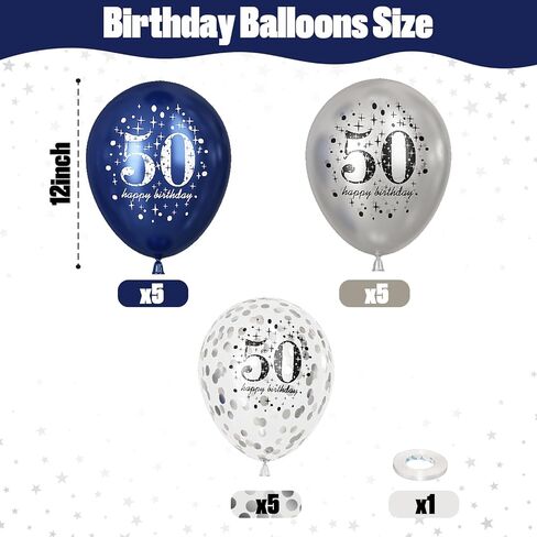 زخارف عيد ميلاد الخمسين للنساء ، حزمة من 15 بالونات عيد ميلاد سعيد ال 50 in Kuwait