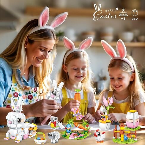 Easter Bunny Building Toy Set, Easter Gifts for Kids - 12-in-1 Rabbit Building Block with Prefilled Eggs, Includes Chick, Sheep, Carrot, Flower, Easter Basket Stuffers & Decorations for Boys Girls 6+ in Kuwait