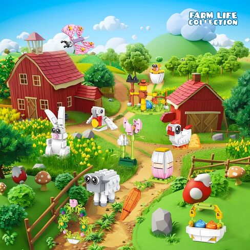 Easter Bunny Building Toy Set, Easter Gifts for Kids - 12-in-1 Rabbit Building Block with Prefilled Eggs, Includes Chick, Sheep, Carrot, Flower, Easter Basket Stuffers & Decorations for Boys Girls 6+ in Kuwait