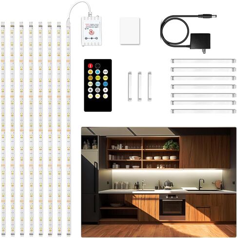 DAYBETTER Under Cabinet Lights, 6 PCS Under Cabinet Lighting with Remote, Dimmable LED Strip Lights for Bedroom, LED Lights for Kitchen Cabinet, Counter Shelf 2700K-6500K Warm to Daylight White, 9.8ft in Kuwait