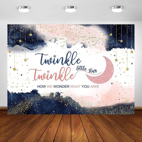 Avezano Navy Blue Blush Pink Gender Reveal Backdrop Twinkle Twinkle Little Star Party Decorations Photography Background Rose Gold and Navy Pregnancy Reveal Surprise Party Photoshoot (7x5ft) in Kuwait