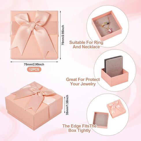 12pcs Small Gift Boxes Small Jewelry Box 3x3x1.6 Inch Jewelry Gift Boxes Bulk Square Small Jewelry Gift Box with Bowknot for Necklace Ring Earring Bracelet (Pink-Pink Bow) in Kuwait