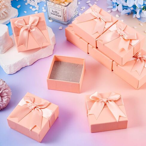 12pcs Small Gift Boxes Small Jewelry Box 3x3x1.6 Inch Jewelry Gift Boxes Bulk Square Small Jewelry Gift Box with Bowknot for Necklace Ring Earring Bracelet (Pink-Pink Bow) in Kuwait