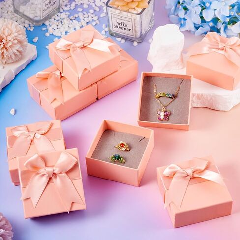 12pcs Small Gift Boxes Small Jewelry Box 3x3x1.6 Inch Jewelry Gift Boxes Bulk Square Small Jewelry Gift Box with Bowknot for Necklace Ring Earring Bracelet (Pink-Pink Bow) in Kuwait