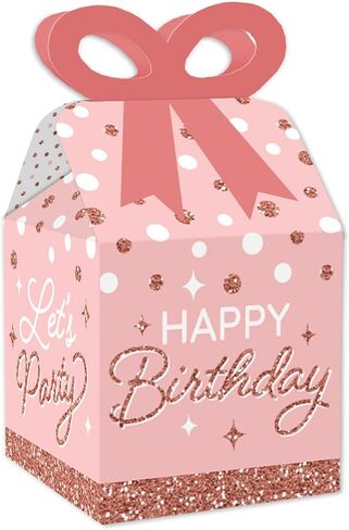 Big Dot of Happiness Pink Rose Gold Birthday - Square Favor Gift Boxes - Happy Birthday Party Bow Boxes - Set of 12 in Saudi Arabia