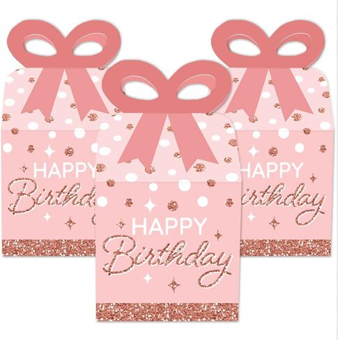 Big Dot of Happiness Pink Rose Gold Birthday - Square Favor Gift Boxes - Happy Birthday Party Bow Boxes - Set of 12 in Saudi Arabia