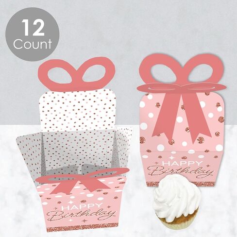 Big Dot of Happiness Pink Rose Gold Birthday - Square Favor Gift Boxes - Happy Birthday Party Bow Boxes - Set of 12 in Saudi Arabia