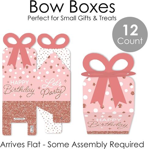 Big Dot of Happiness Pink Rose Gold Birthday - Square Favor Gift Boxes - Happy Birthday Party Bow Boxes - Set of 12 in Saudi Arabia
