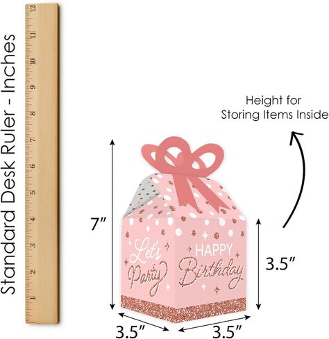 Big Dot of Happiness Pink Rose Gold Birthday - Square Favor Gift Boxes - Happy Birthday Party Bow Boxes - Set of 12 in Saudi Arabia