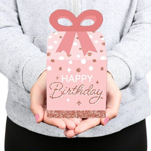 Big Dot of Happiness Pink Rose Gold Birthday - Square Favor Gift Boxes - Happy Birthday Party Bow Boxes - Set of 12 in Saudi Arabia