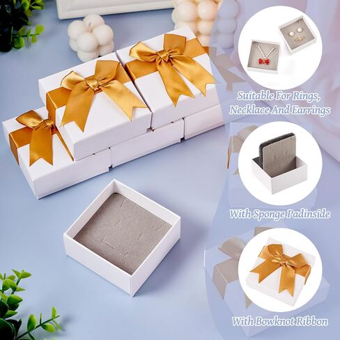 12pcs Small Gift Boxes Small Jewelry Box 3x3x1.6 Inch Jewelry Gift Boxes Bulk Square Small Jewelry Gift Box with Bowknot for Necklace Ring Earring Bracelet (Pink-Pink Bow) in Saudi Arabia