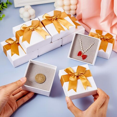 12pcs Small Gift Boxes Small Jewelry Box 3x3x1.6 Inch Jewelry Gift Boxes Bulk Square Small Jewelry Gift Box with Bowknot for Necklace Ring Earring Bracelet (Pink-Pink Bow) in Saudi Arabia