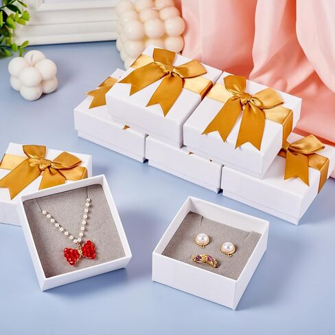 12pcs Small Gift Boxes Small Jewelry Box 3x3x1.6 Inch Jewelry Gift Boxes Bulk Square Small Jewelry Gift Box with Bowknot for Necklace Ring Earring Bracelet (Pink-Pink Bow) in Saudi Arabia