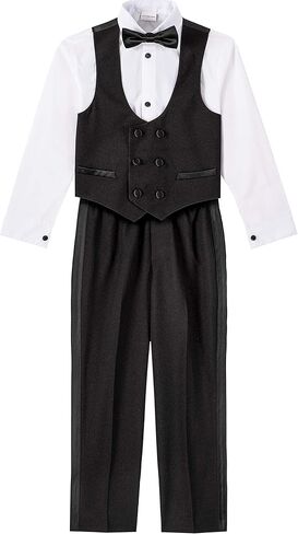 Van Heusen Boys' 4-Piece Formal Suit Set, Vest, Pants, Collared Dress Shirt, and Tie, Dark Blue in Kuwait